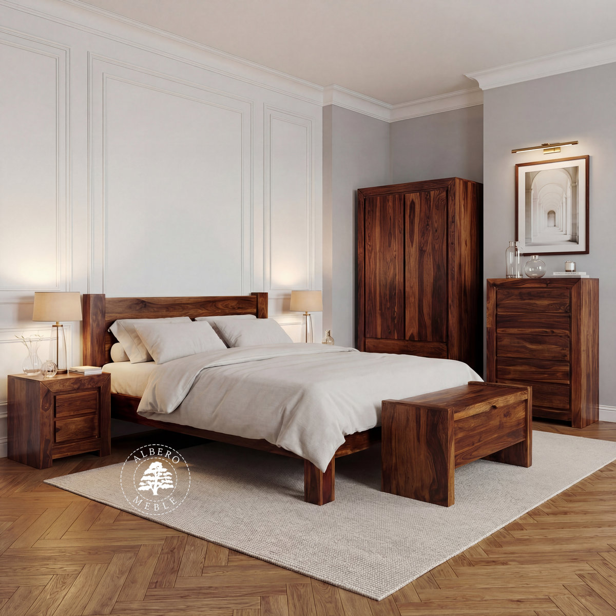 Kolekcja Goa Łózko z litego drewna palisandrowego