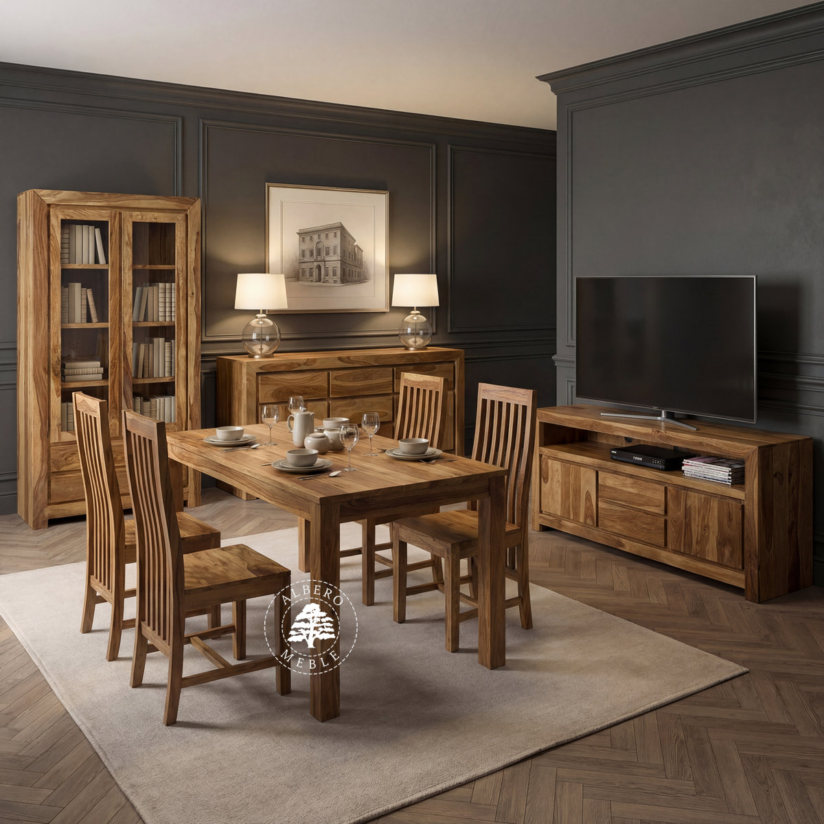 nowoczesna witryna z litego drewna