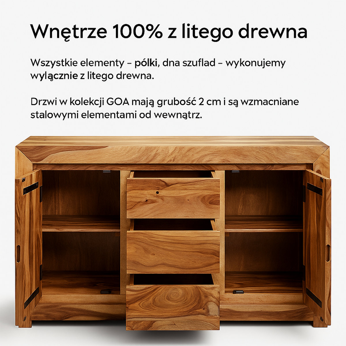 komoda palisandrowa otwarte drzwi widok wewnątrz
