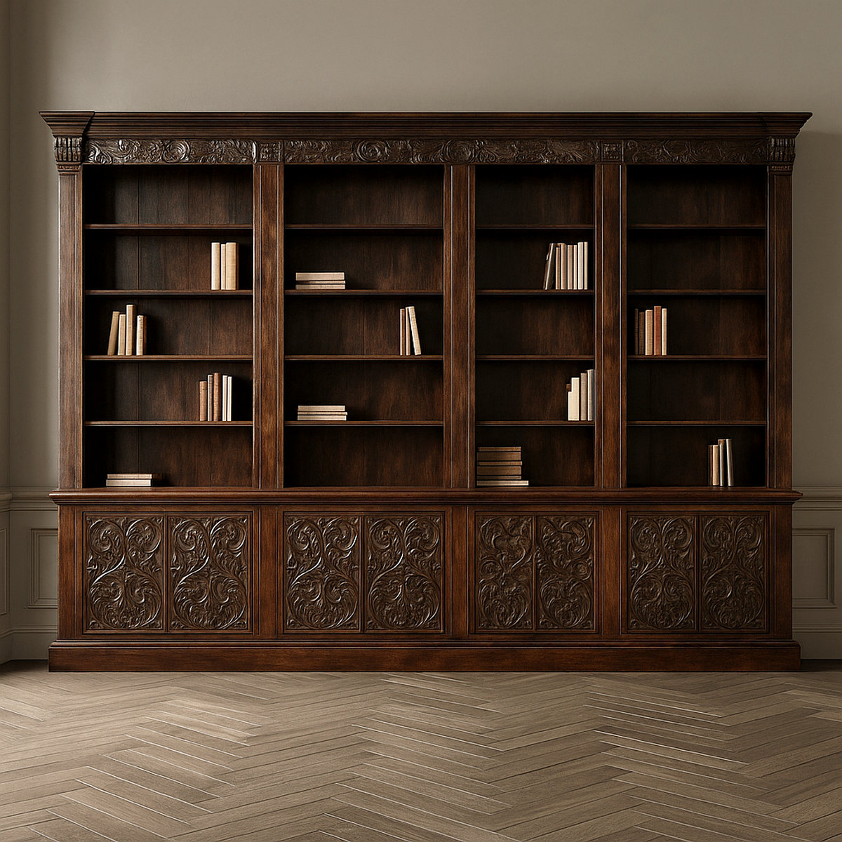 indyjska biblioteka drewniana ręcznie rzeźbiona