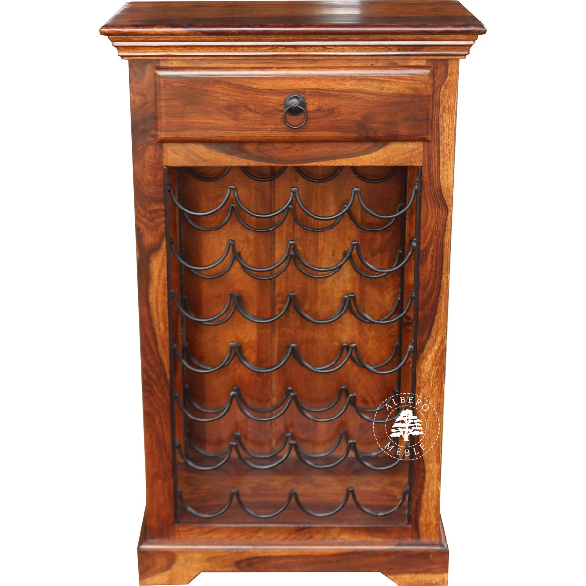 Kolonialny barek z drewna z metalowym stojakiem