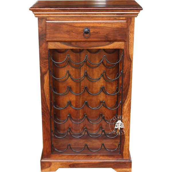 Kolonialny barek z drewna z metalowym stojakiem