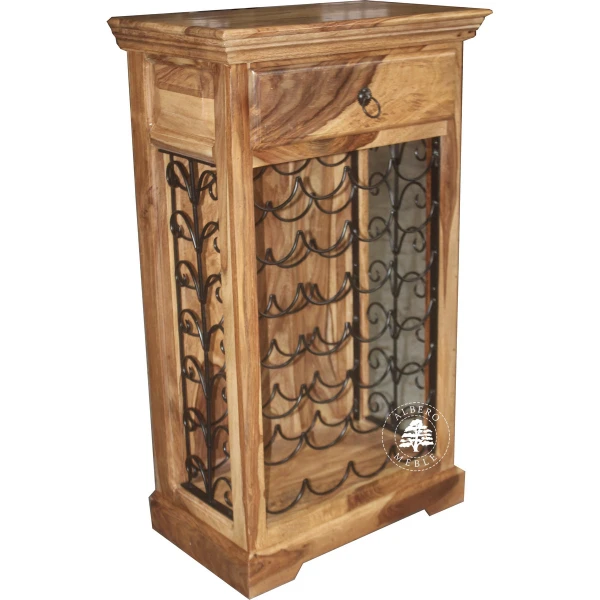 Kolonialny barek z drewna z metalowym stojakiem