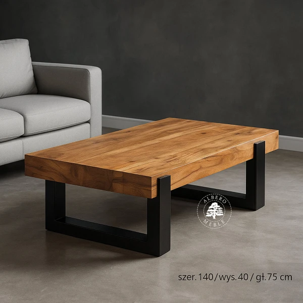 Ława z bali drewnianych na metalowych nogach