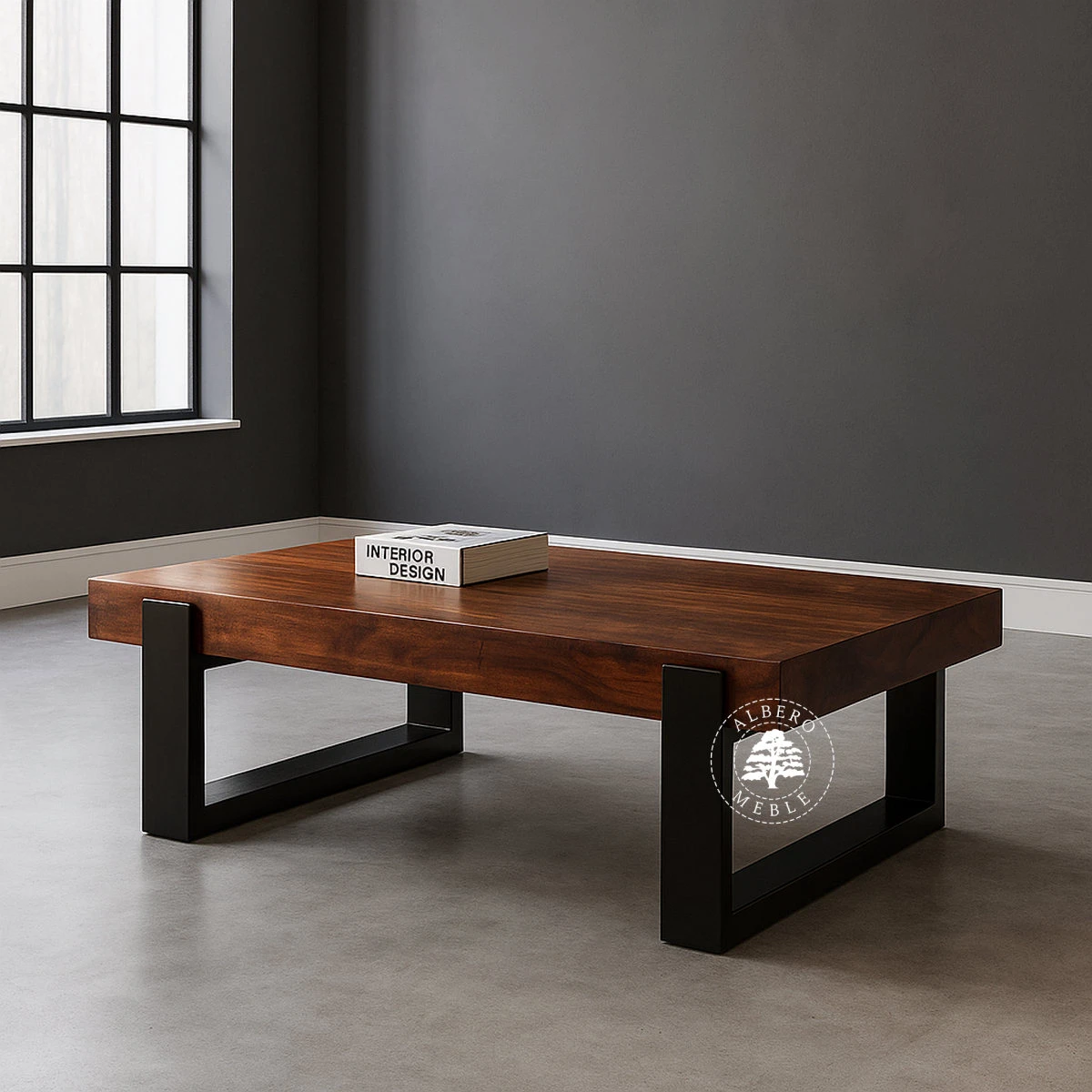 Ława z bali drewnianych na metalowych nogach