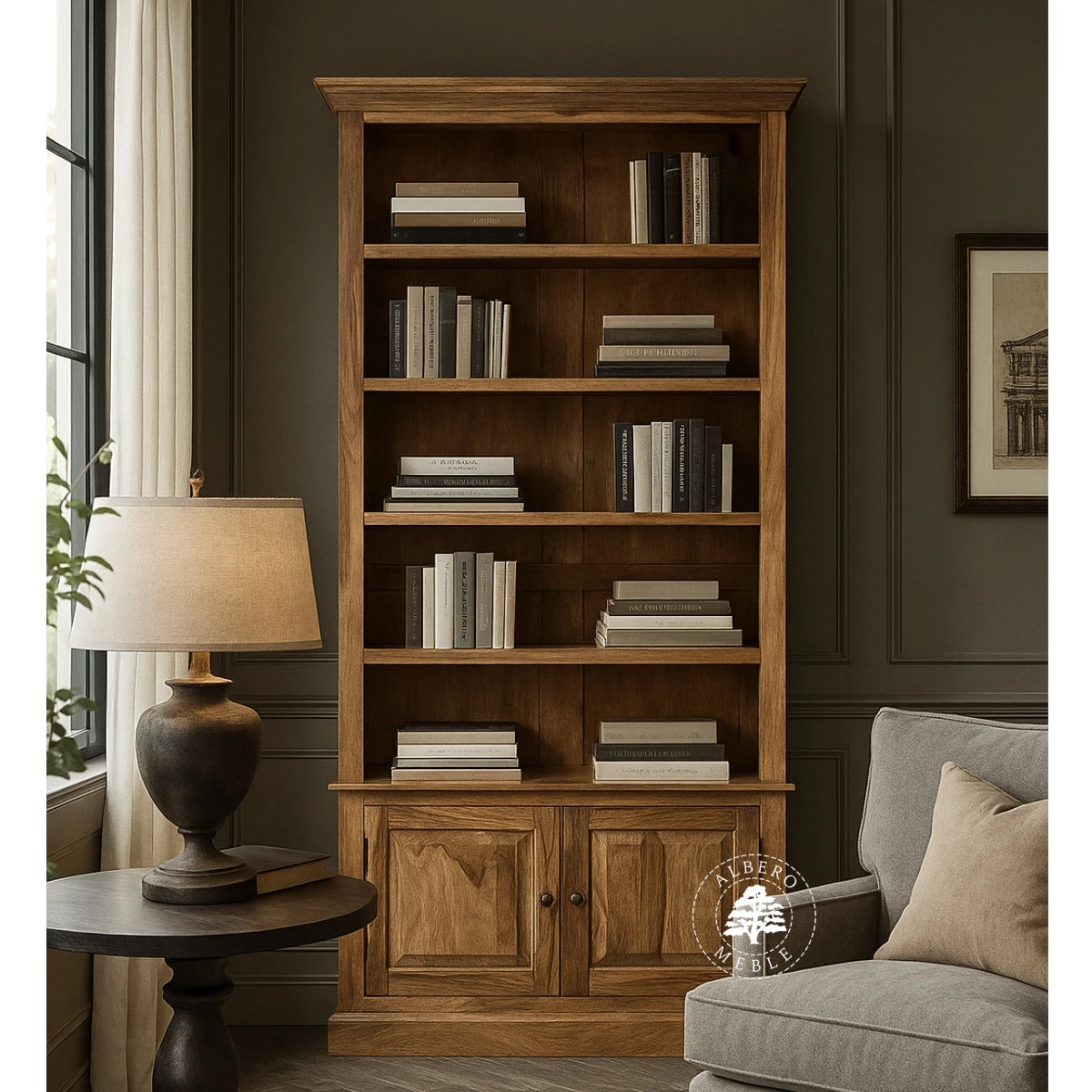 Stylowy Regał Drewniany do Gabinetu