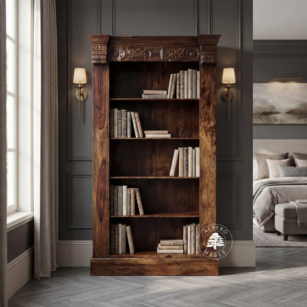 Indyjska Biblioteka drewniana ręcznie robiona i rzeźbiona