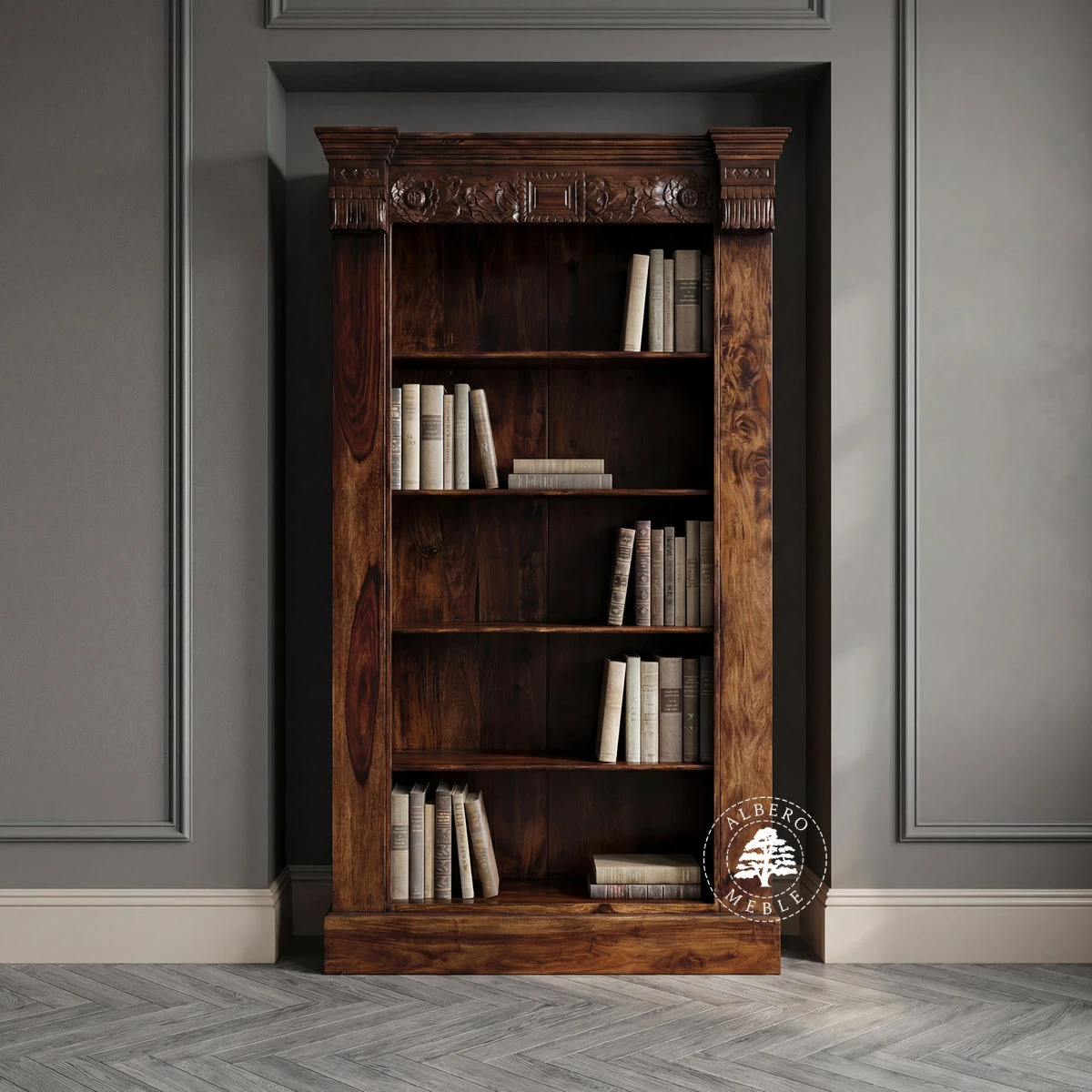 Indyjska Biblioteka Drewniana R cznie Robiona I Rze biona Wybarwienia 