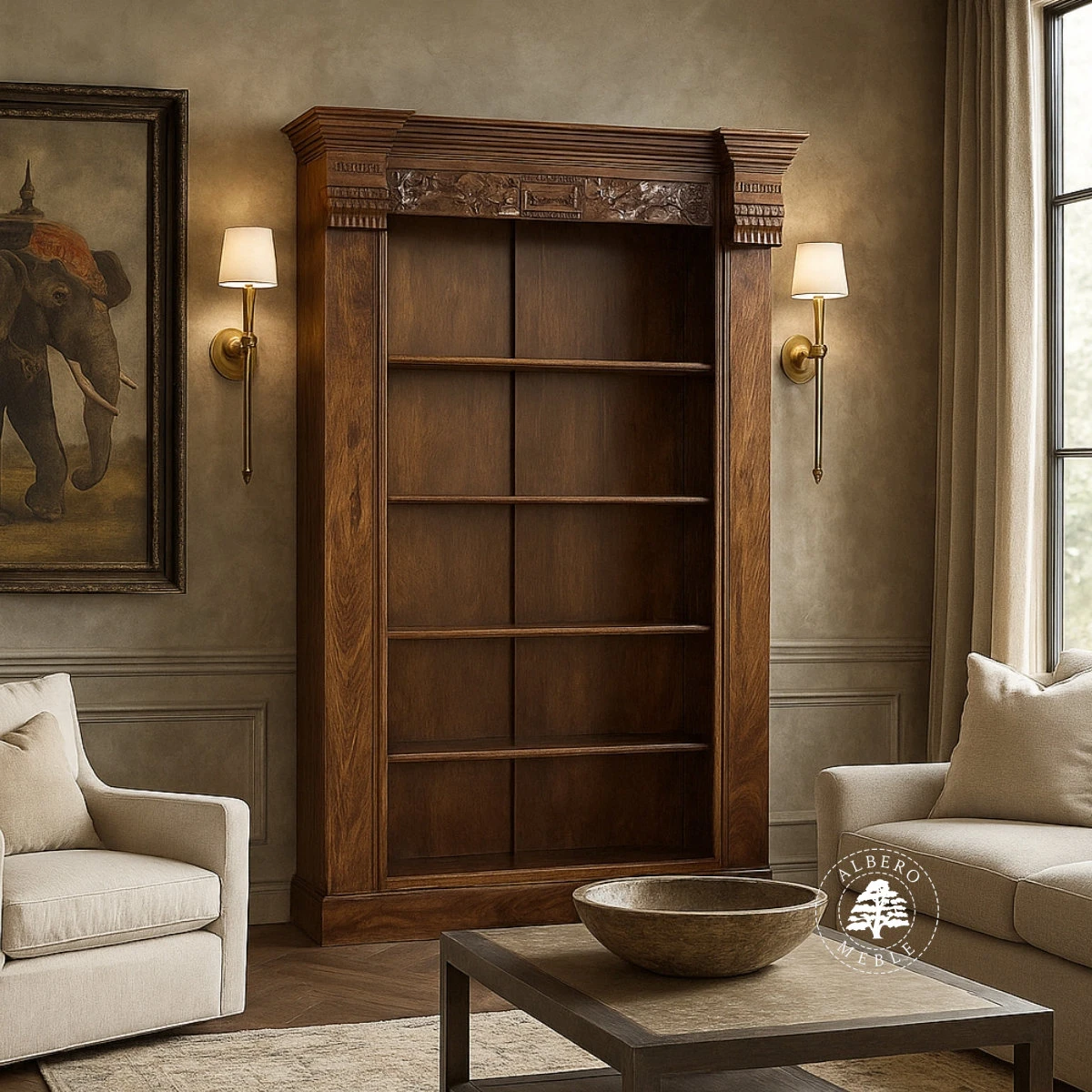 Indyjska Biblioteka drewniana ręcznie robiona i rzeźbiona