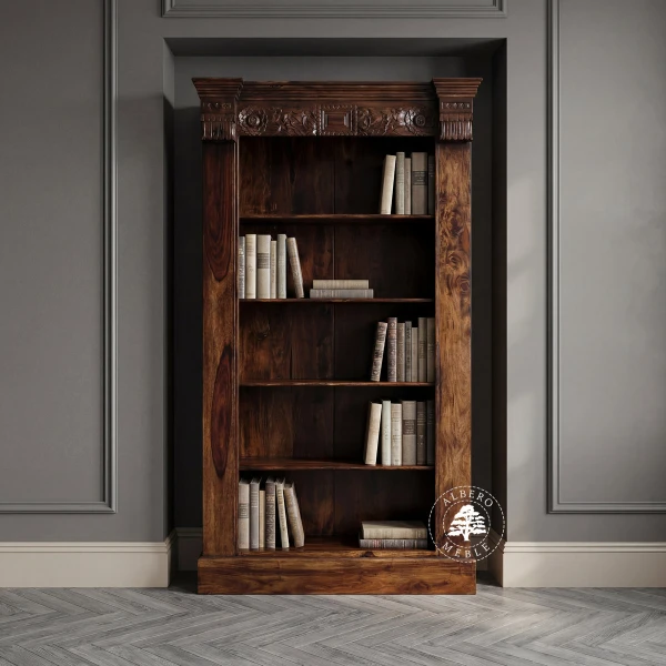 Indyjska Biblioteka drewniana ręcznie robiona i rzeźbiona