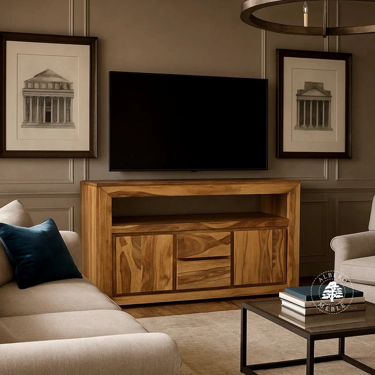 Wysoka komoda drewniana pod TV