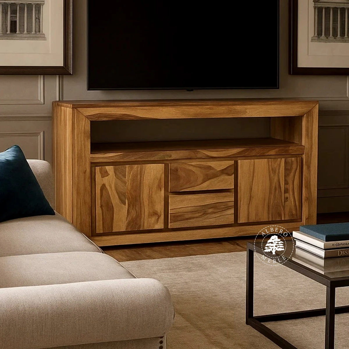 Wysoka komoda drewniana pod TV