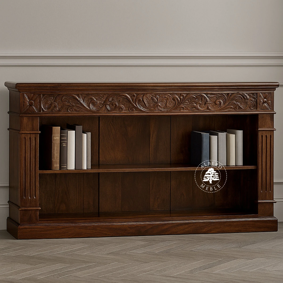 Niski Regał Indyjski z Artystycznym Rzeźbieniem