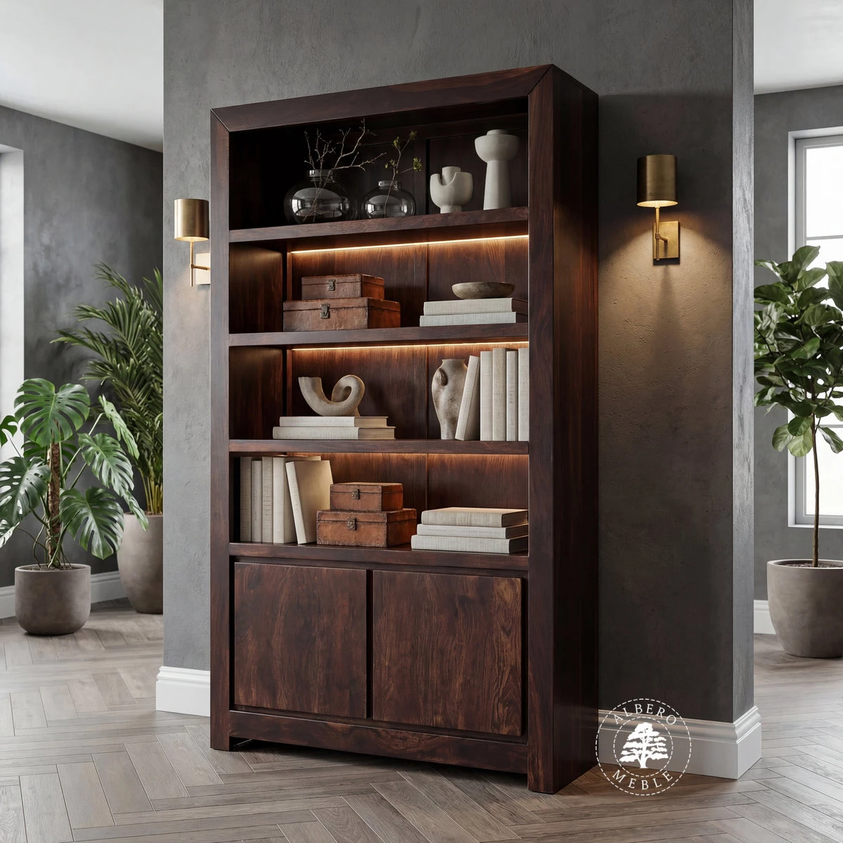 Nowoczesny Drewniany Regał na Książki do Gabinetu