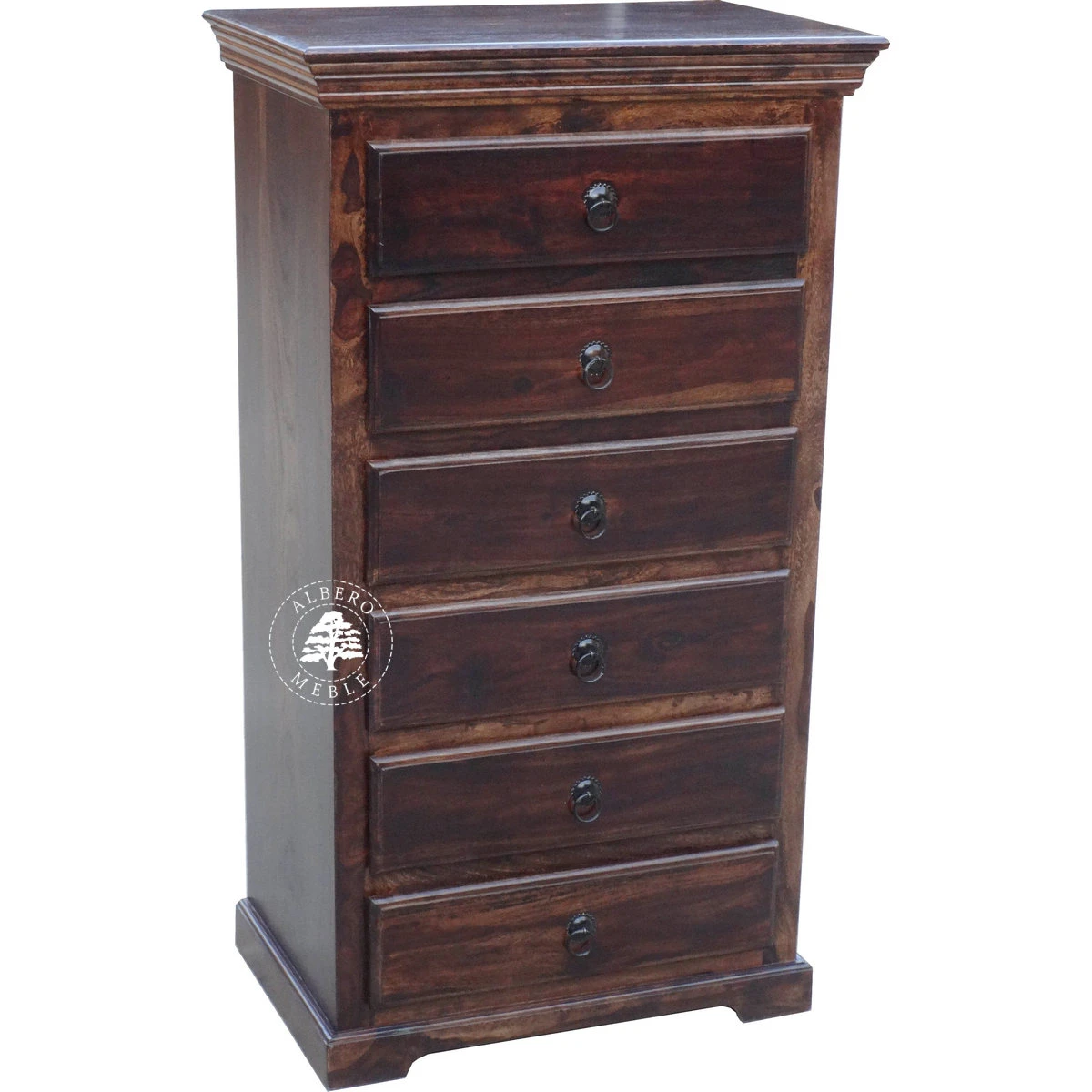 Klasyczna wysoka komoda drewniana z szufladami