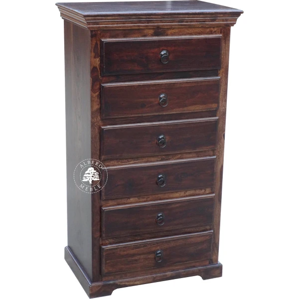 Klasyczna wysoka komoda drewniana z szufladami