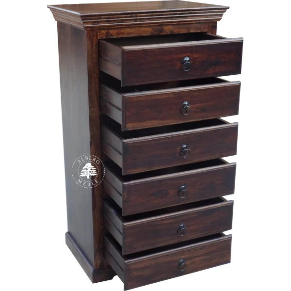 Klasyczna wysoka komoda drewniana z szufladami