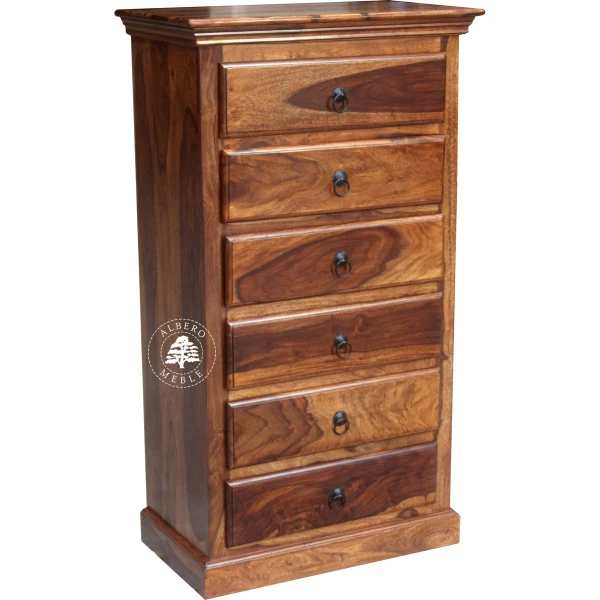 Klasyczna wysoka komoda drewniana z szufladami