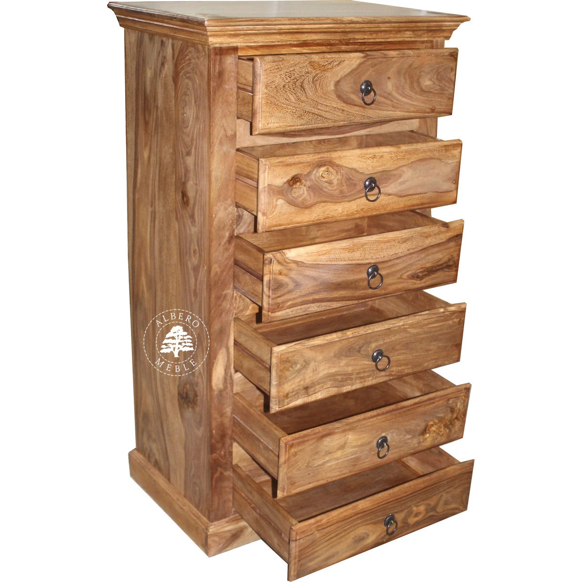 Klasyczna wysoka komoda drewniana z szufladami