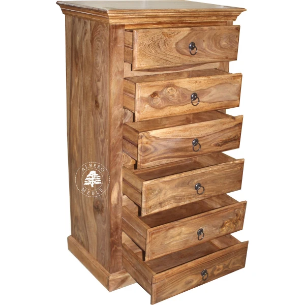 Klasyczna wysoka komoda drewniana z szufladami