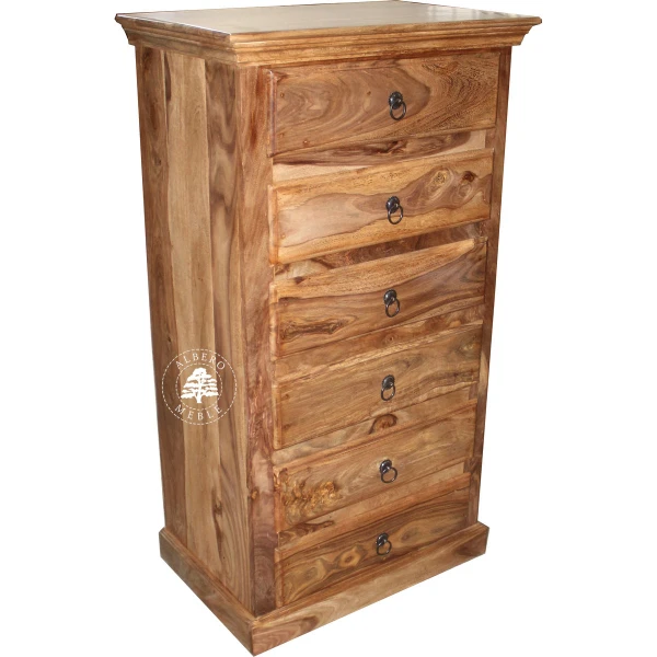 Klasyczna wysoka komoda drewniana z szufladami