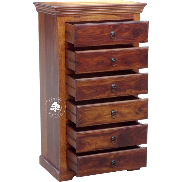 Klasyczna wysoka komoda drewniana z szufladami