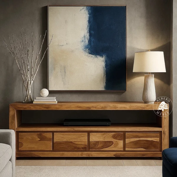 Długa drewniana komoda RTV wykonywana na wymiar