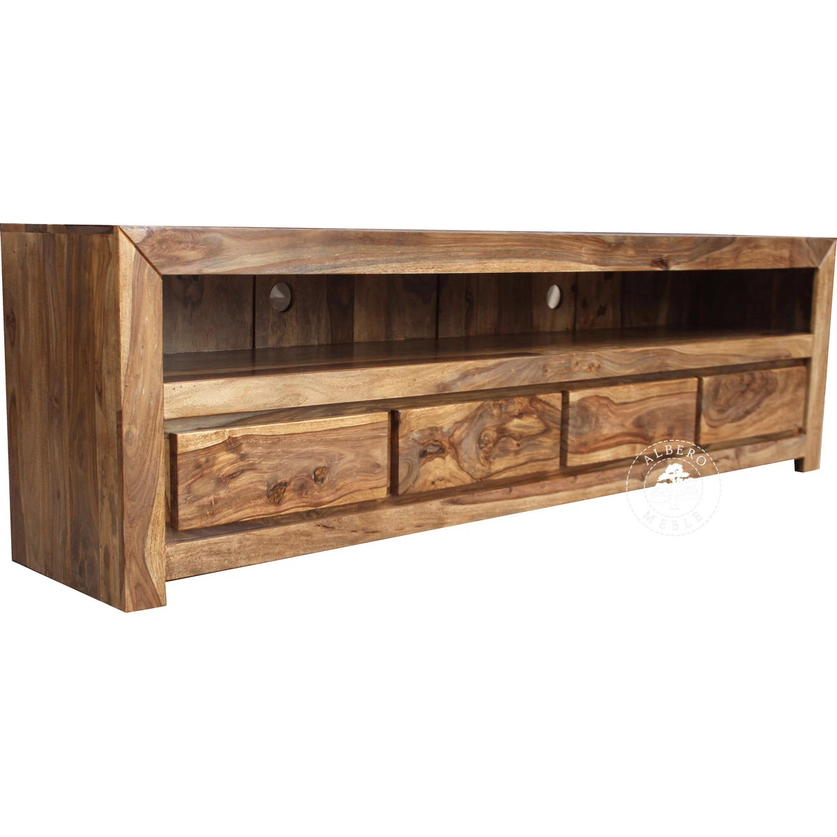 Długa drewniana komoda RTV wykonywana na wymiar