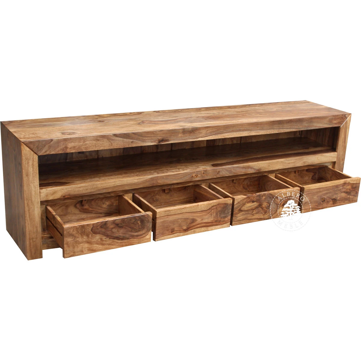 Długa drewniana komoda RTV wykonywana na wymiar