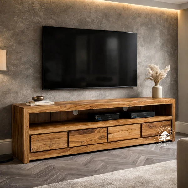 Długa drewniana komoda RTV wykonywana na wymiar