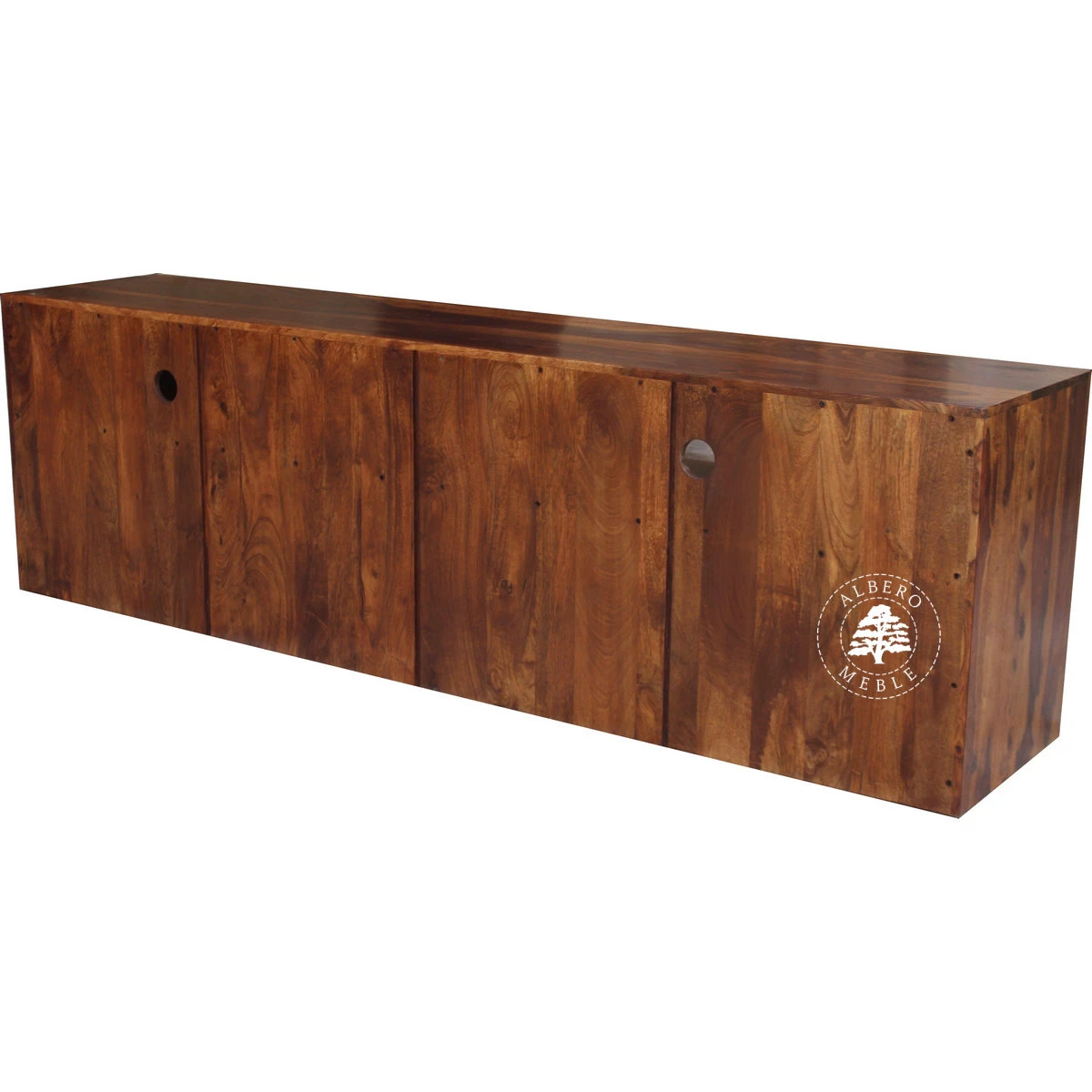 Długa drewniana komoda RTV wykonywana na wymiar