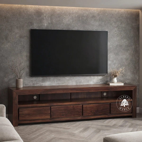 Długa drewniana komoda RTV wykonywana na wymiar