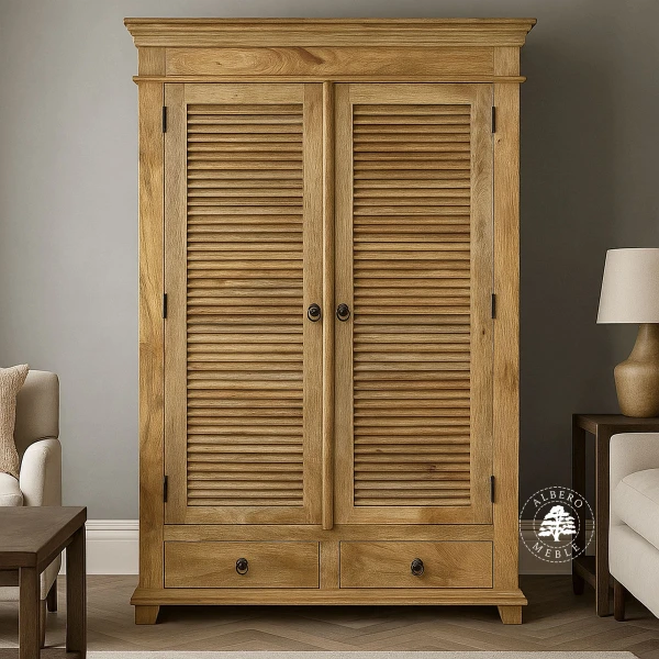 Szafa Drewniana Oslo z Jasnego Drewna z Żaluzjowymi Drzwiam