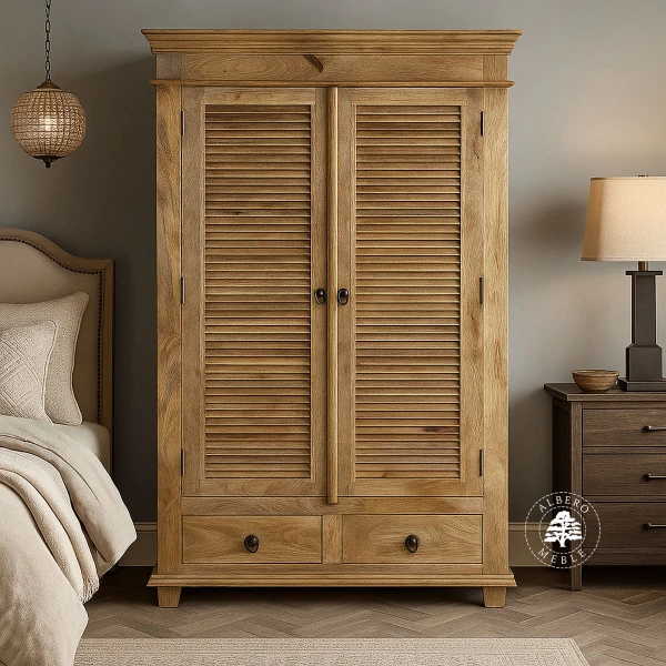 Szafa Drewniana Oslo z Jasnego Drewna z Żaluzjowymi Drzwiam