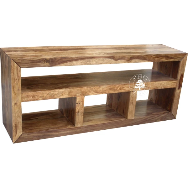 Drewniany długi i niski regał pod telewizor