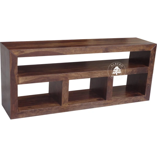 Drewniany długi i niski regał pod telewizor