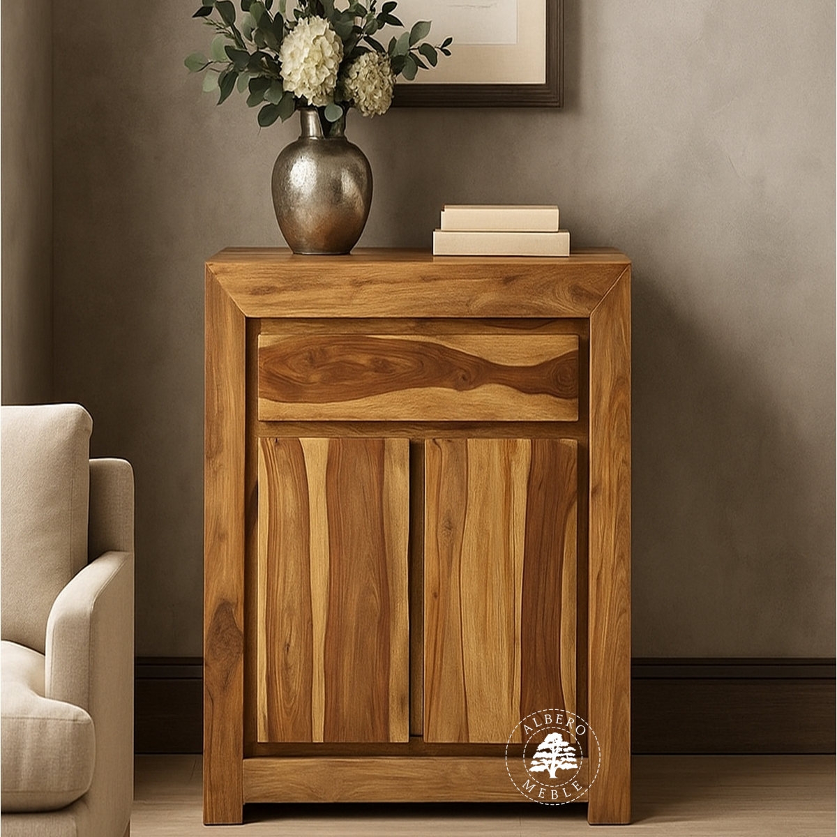 Komoda drewniana z szafką i szufladą