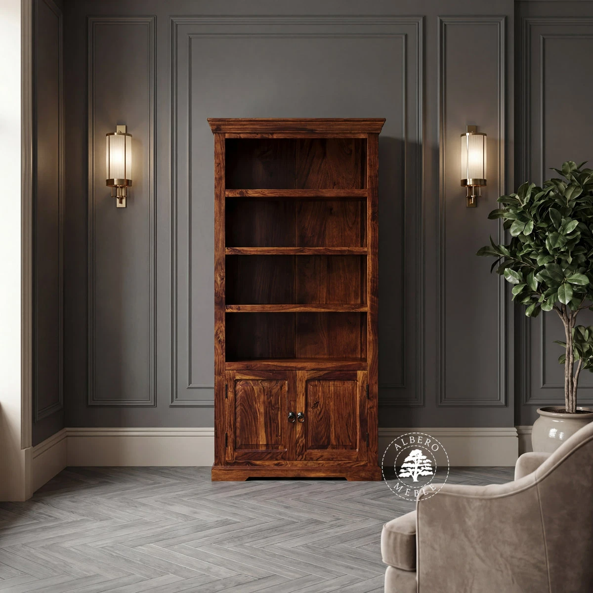 Wolnostojący Regał Drewniany w Tradycyjnym Stylu