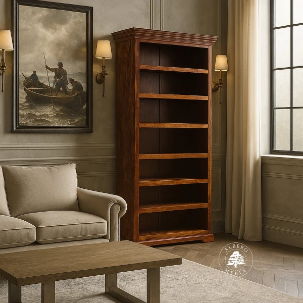 Wysoki, Klasyczny Regał z Drewna do Salonu