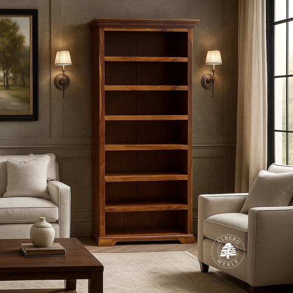 Wysoki, Klasyczny Regał z Drewna do Salonu