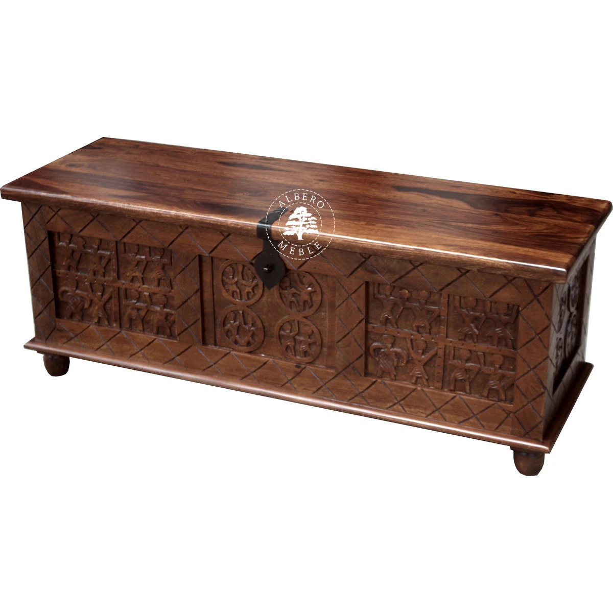 Skrzynia indyjska ręcznie rzeźbiona z palisandru i mango