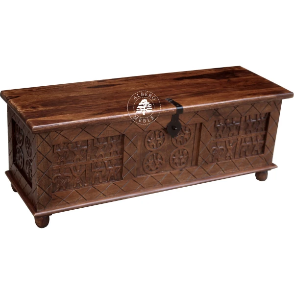 Skrzynia indyjska ręcznie rzeźbiona z palisandru i mango