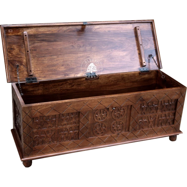 Skrzynia indyjska ręcznie rzeźbiona z palisandru i mango