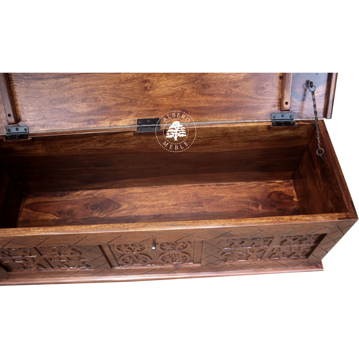 Skrzynia indyjska ręcznie rzeźbiona z palisandru i mango