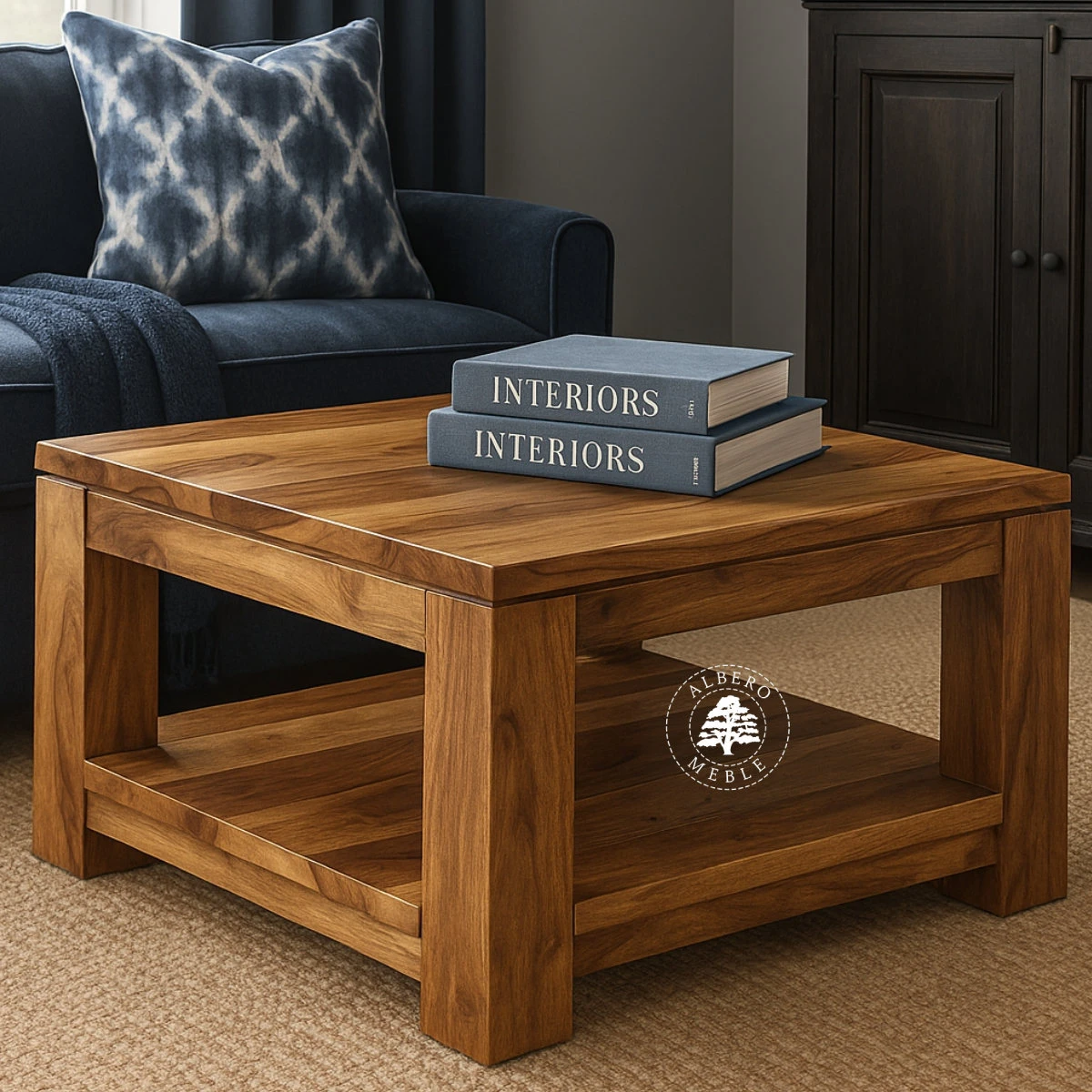 Kwadratowy stolik kawowy Goa z drewna do salonu