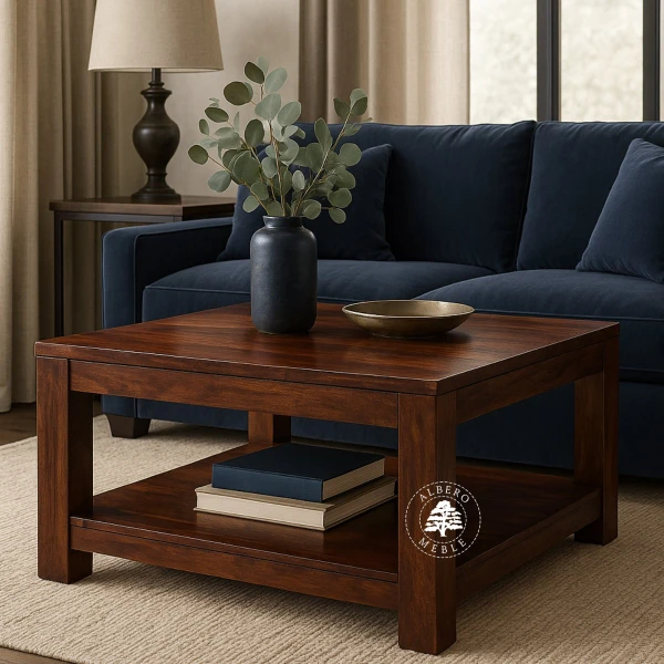 Kwadratowy stolik kawowy Goa z drewna do salonu