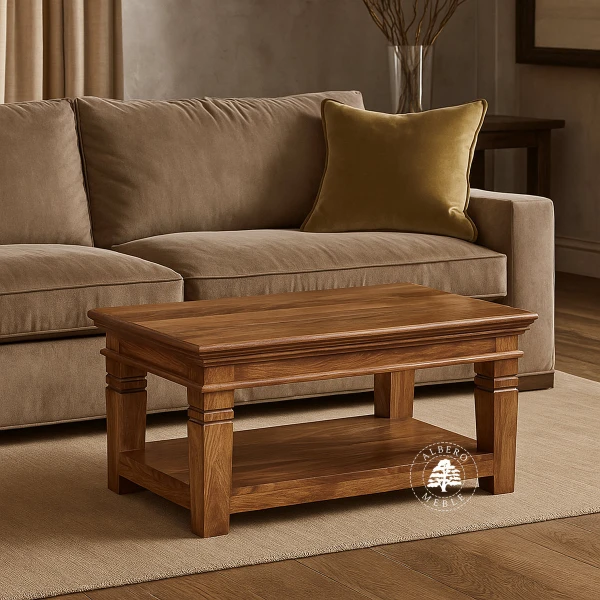 Drewniana ława kawowa na stylowych nogach