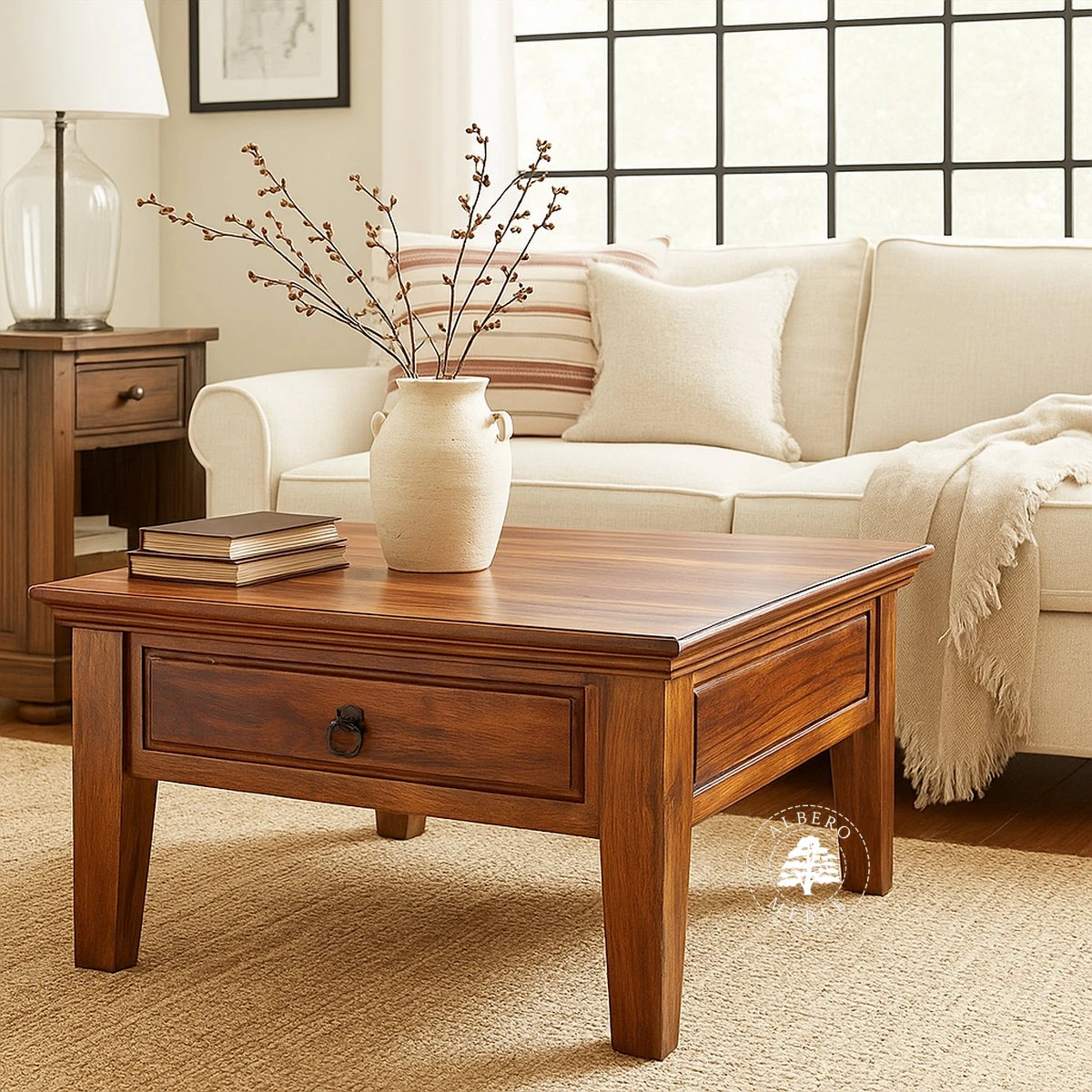 Kolonialna ława kawowa z szufladką z drzewa różanego pal