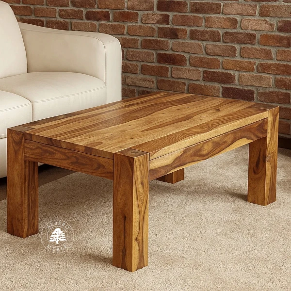 Nowoczesna prostokątna ława drewniana na czterech nogach