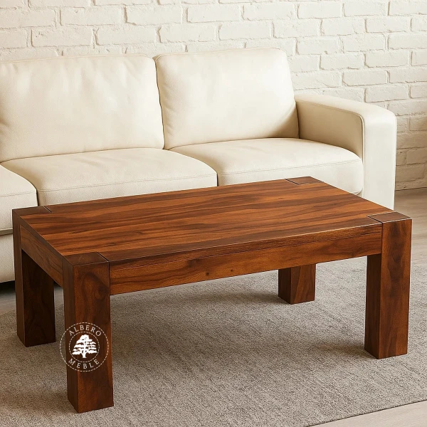 Nowoczesna prostokątna ława drewniana na czterech nogach